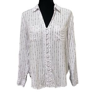 Velvet Heart White Black Striped Dots Button Down Shirt Size Medium